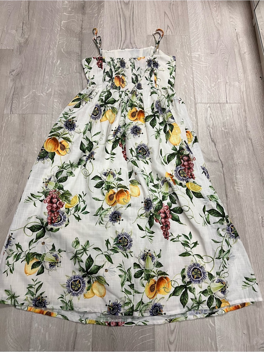 H&M White Midi Dress with Yellow & Green Fruit Print